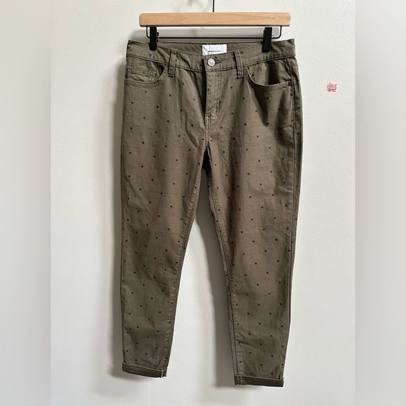 Current/Elliott Easy Stiletto Crop Pants Olive Green Black Polka Dots Women’s 28 - Picture 4 of 10